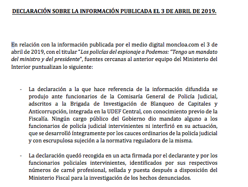 Fernández Díaz niega que los policías fuesen con instrucciones políticas 1 Moncloa Fernández Díaz