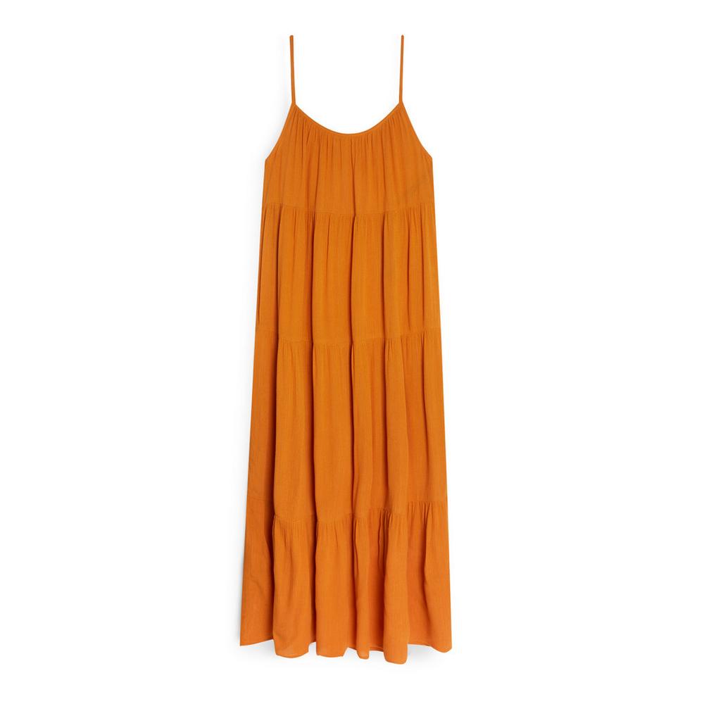 Vestido largo color mostaza de Primark  