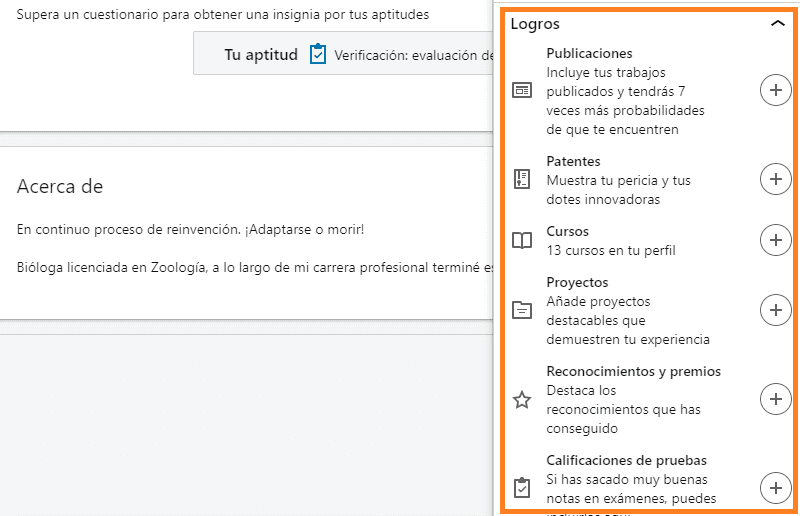Aptitudes y logros en LinkedIn