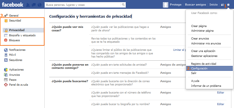 Configurar la privacidad de Facebook