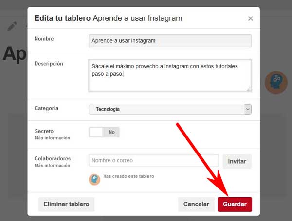 Crear un tablero en Pinterest