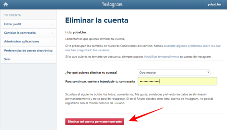 Da de baja tu cuenta de Instagram