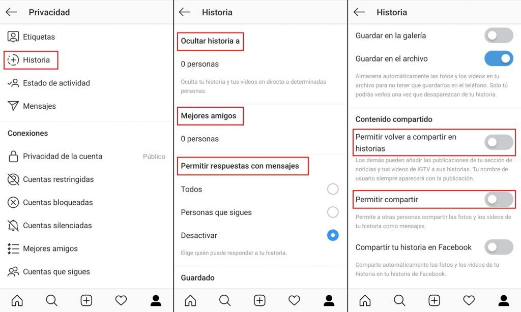 Privacidad de las historias de Instagram