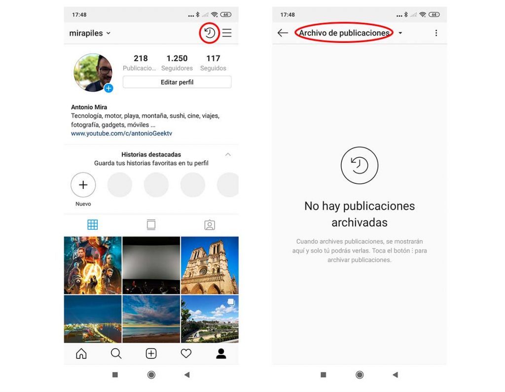 Archivar fotos en Instagram