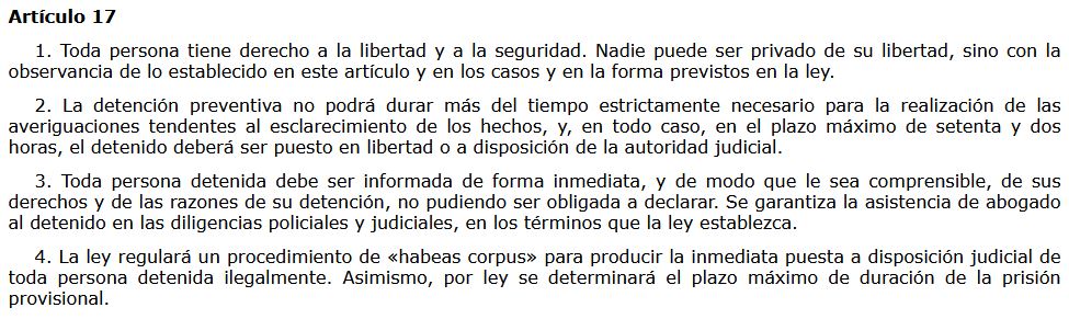 Gritos de "Habeas Corpus" en la calle: por qué lo están usando mal 1 Moncloa Artículo 17 1 Moncloa