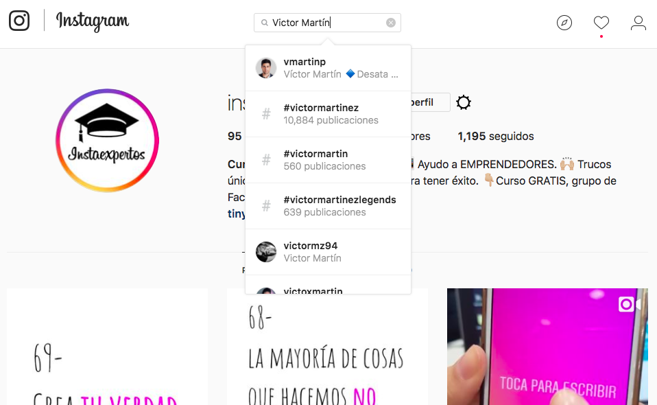 Busca al usuario en Instagram