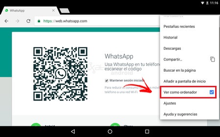 Cómo usar WhatsApp web en una tablet Android