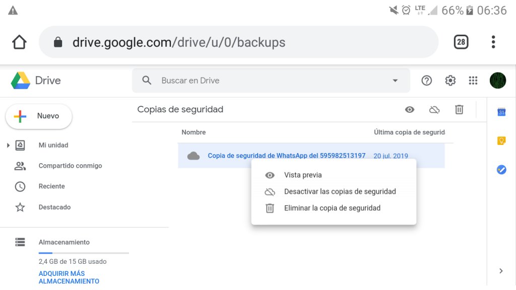 Usa Google Drive para hacer una copia de seguridad