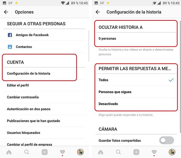 Ocultar Historias de Instagram