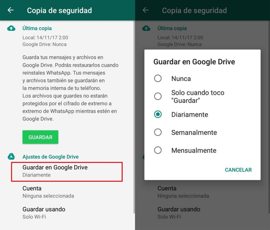 Hacer una copia de seguridad en Google Drive manualmente