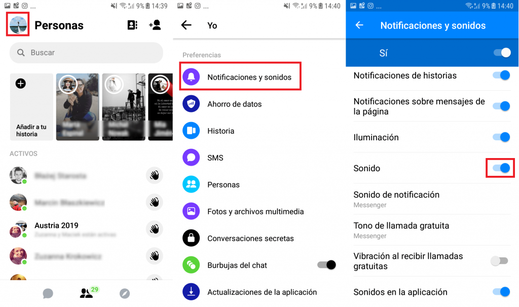 Eliminar las notificaciones de Facebook Messenger