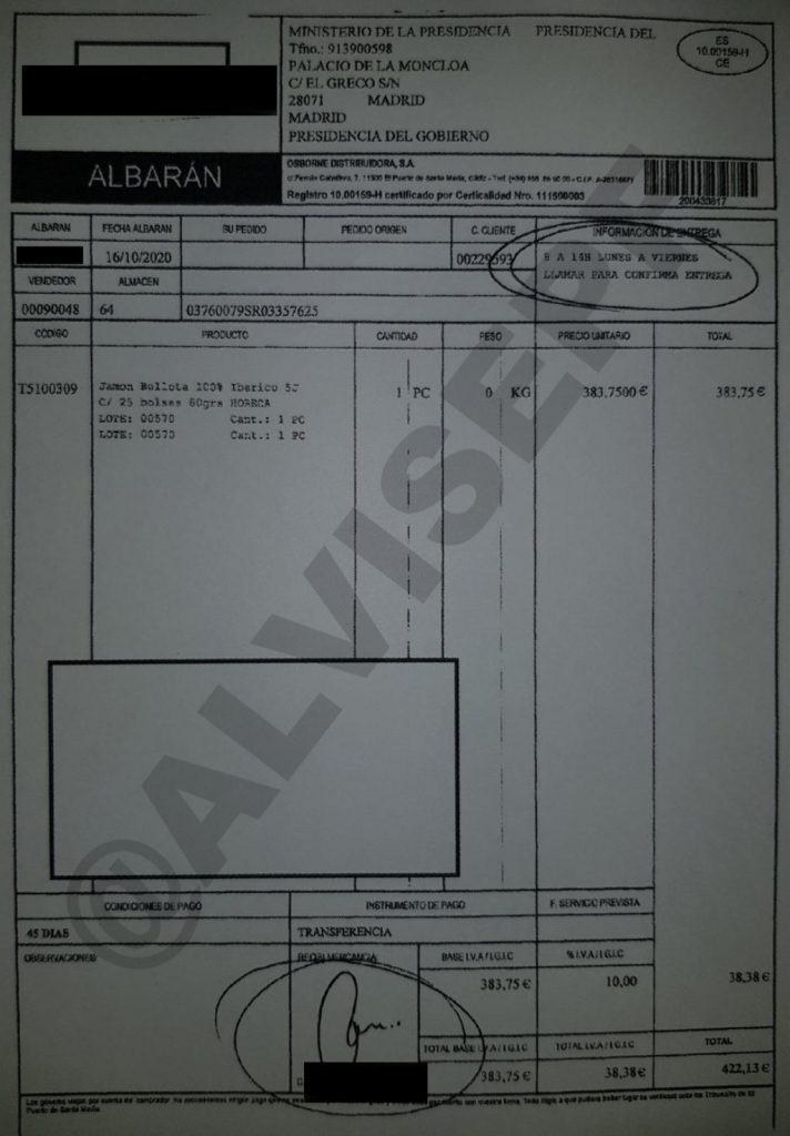 ¿Ha gastado Sánchez 800€ en jamón ibérico con nuestros impuestos? 2 Moncloa alvise