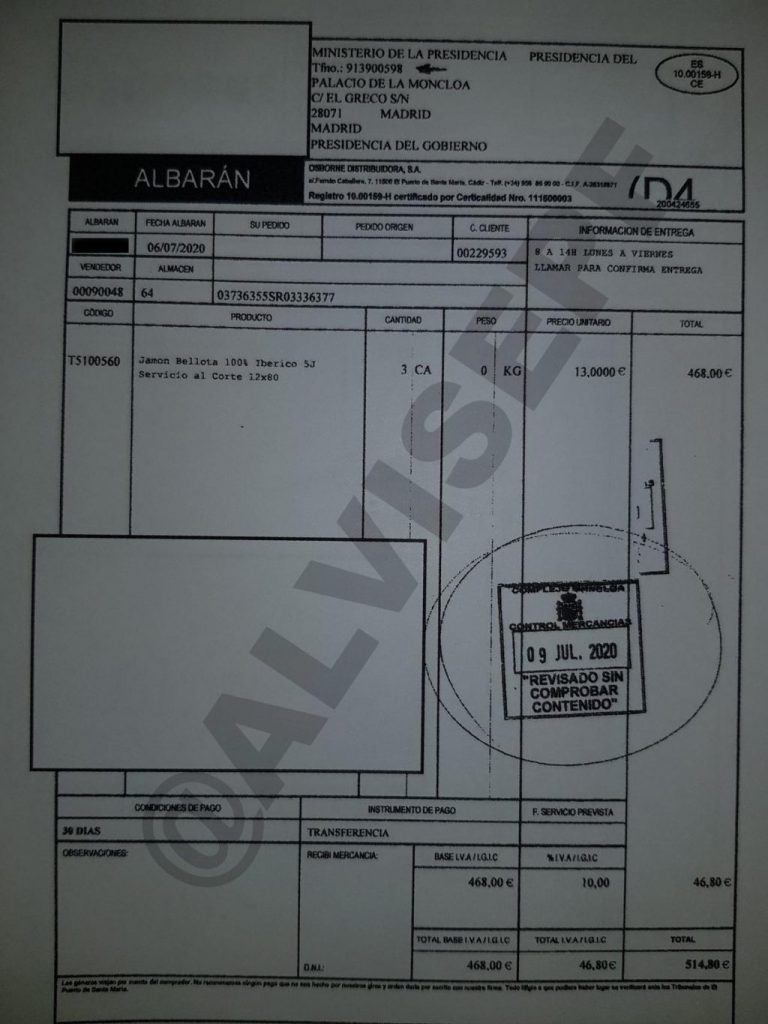 ¿Ha gastado Sánchez 800€ en jamón ibérico con nuestros impuestos? 3 Moncloa jamón Moncloa