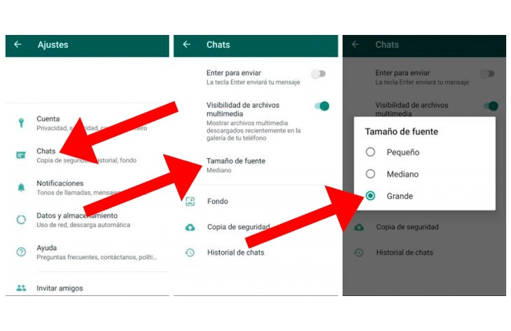 Cambiar el tamaño y color de la letra en los chats de WhatsApp