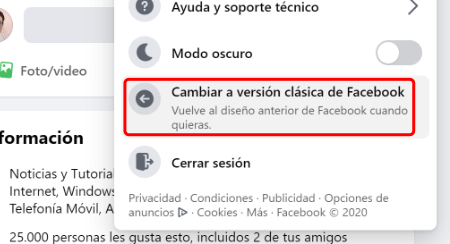 Quiero volver a la versión antigua de diseño facebook