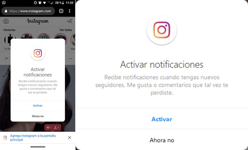 Las notificaciones de Instagram