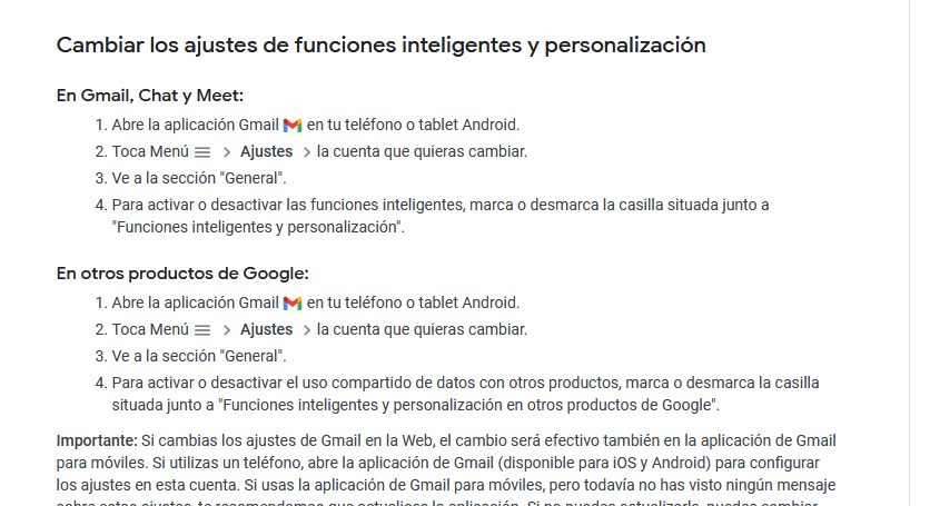 Activar las funciones inteligentes de Gmail