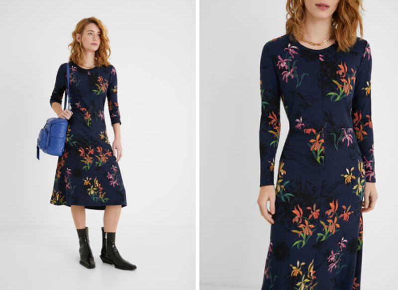 VESTIDO MIDI JACQUARD ESTAMPADO DE DESIGUAL