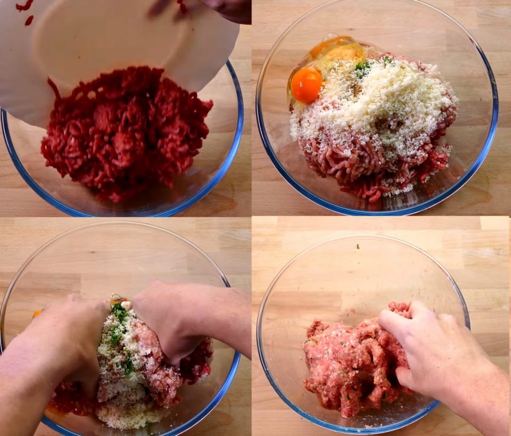 Mezclar ingredientes para las albóndigas.