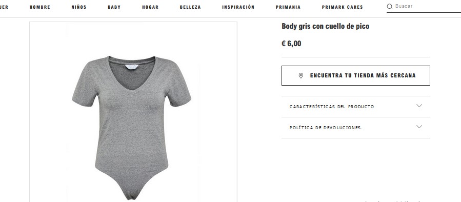 Body gris con cuello de pico- Primark