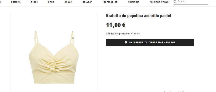 Bralette de popelina amarillo pastel- Primark