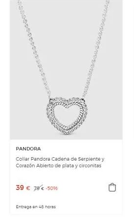 Collar Pandora Cadena de Serpiente y Corazón Abierto de plata y circonitas