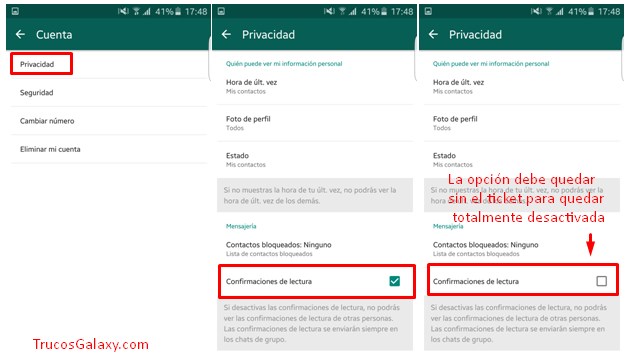 Eliminar la confirmación de lectura del WhatsApp