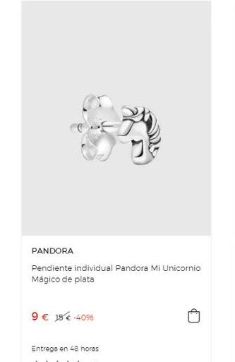 Pendiente individual Pandora Mi Unicornio Mágico de plata 