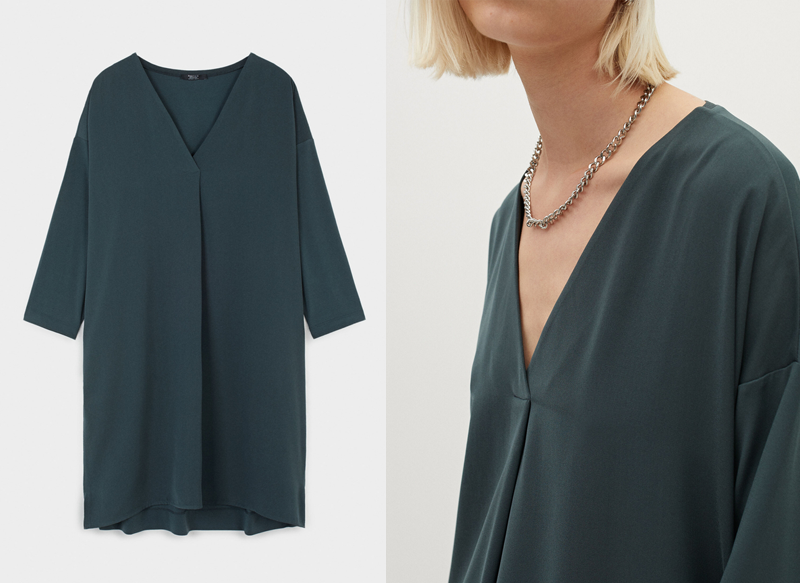 VESTIDO LISO CON CUELLO DE PICO