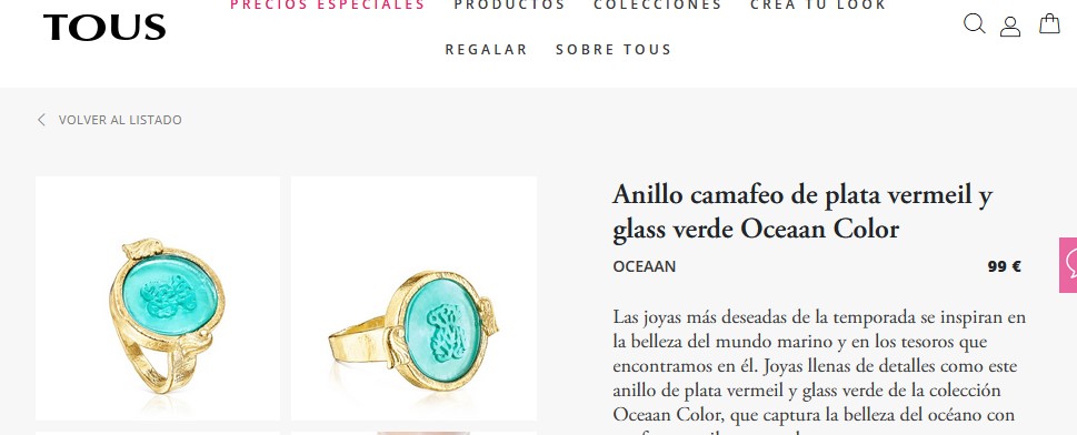 Anillo camafeo de plata vermeil- Tous