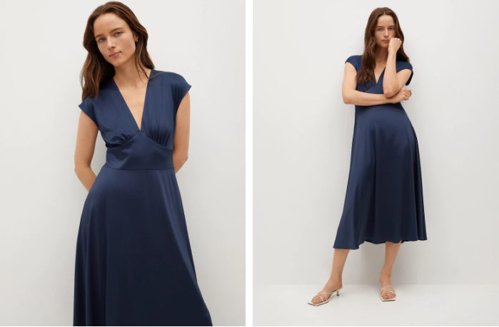 Vestido satinado escote pico Mango