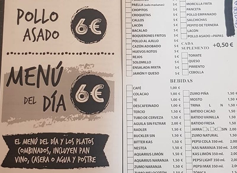 UN MENÚ DEL DÍA POR SOLO 6 EUROS