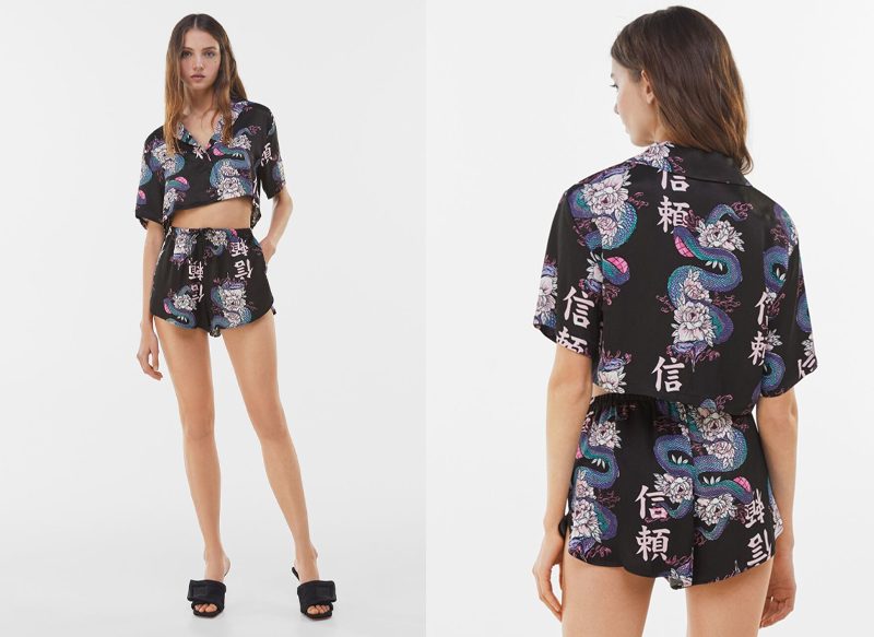 SET CAMISA Y SHORT DRAGONES NEGRO DE BERSHKA