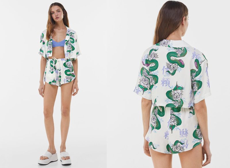 SET CAMISETA Y SHORT DRAGONES BLANCO DE BERSHKA