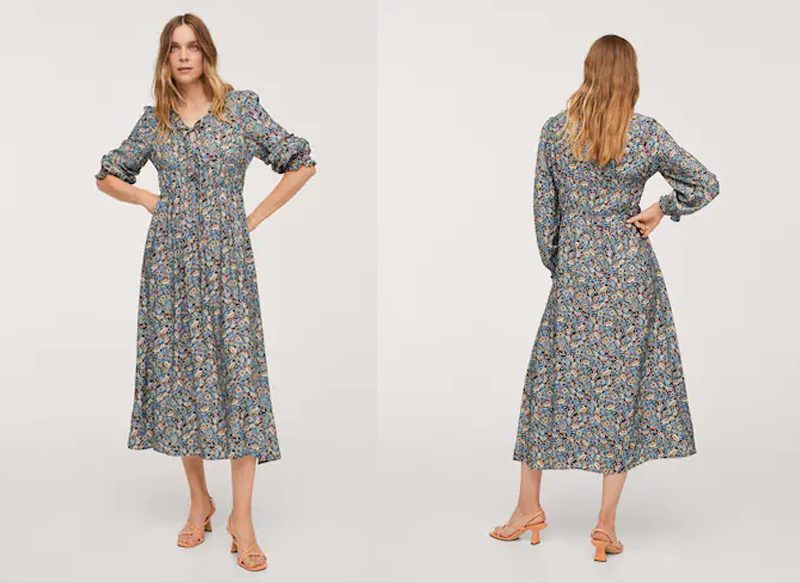 VESTIDO LAZOS ESTAMPADO DE MANGO