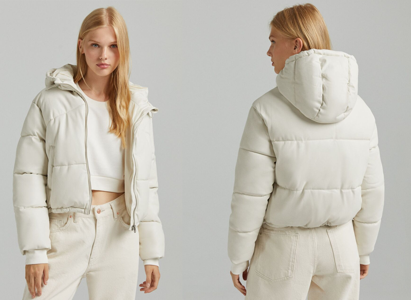 CAZADORA PUFFY EFECTO PIEL CAPUCHA DE BERSHKA