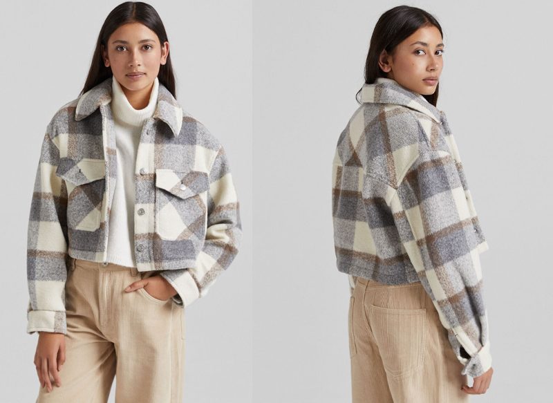 SOBRECAMISA CORTA CUADROS DE BERSHKA
