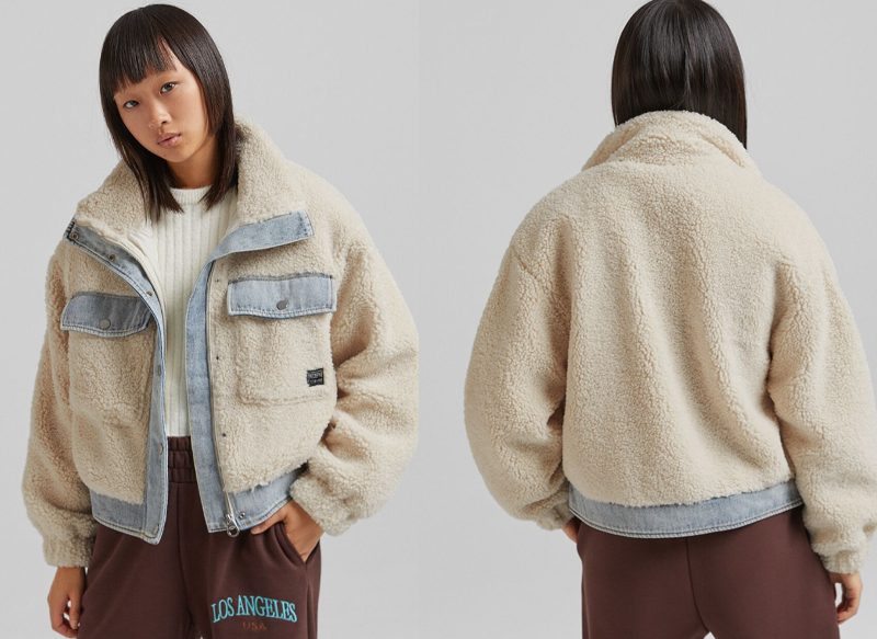 CAZADORA EFECTO BORREGO CONTRASTE ALGODÓN DE BERSHKA