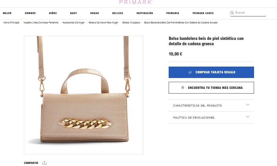 Bolso bandolero beig de piel sintética- Primark