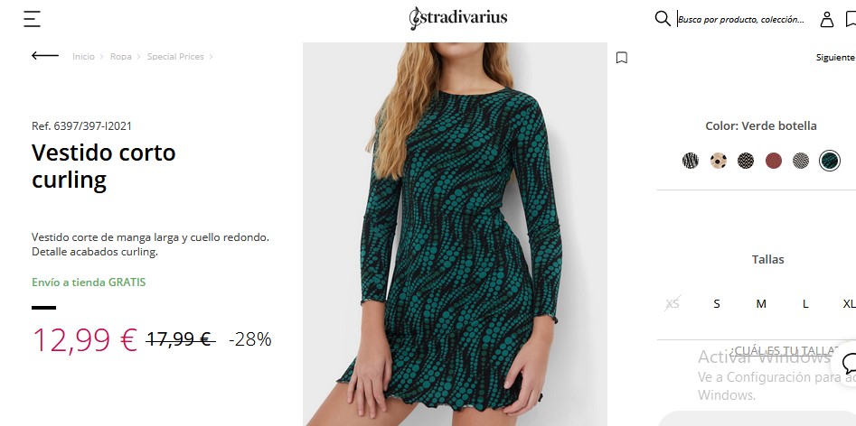 Vestido corto curling- Stradivarius