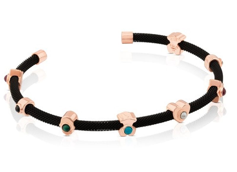 PULSERA DE ACERO Y PLATA VERMEIL ROSA CON GEMAS SUPER POWER