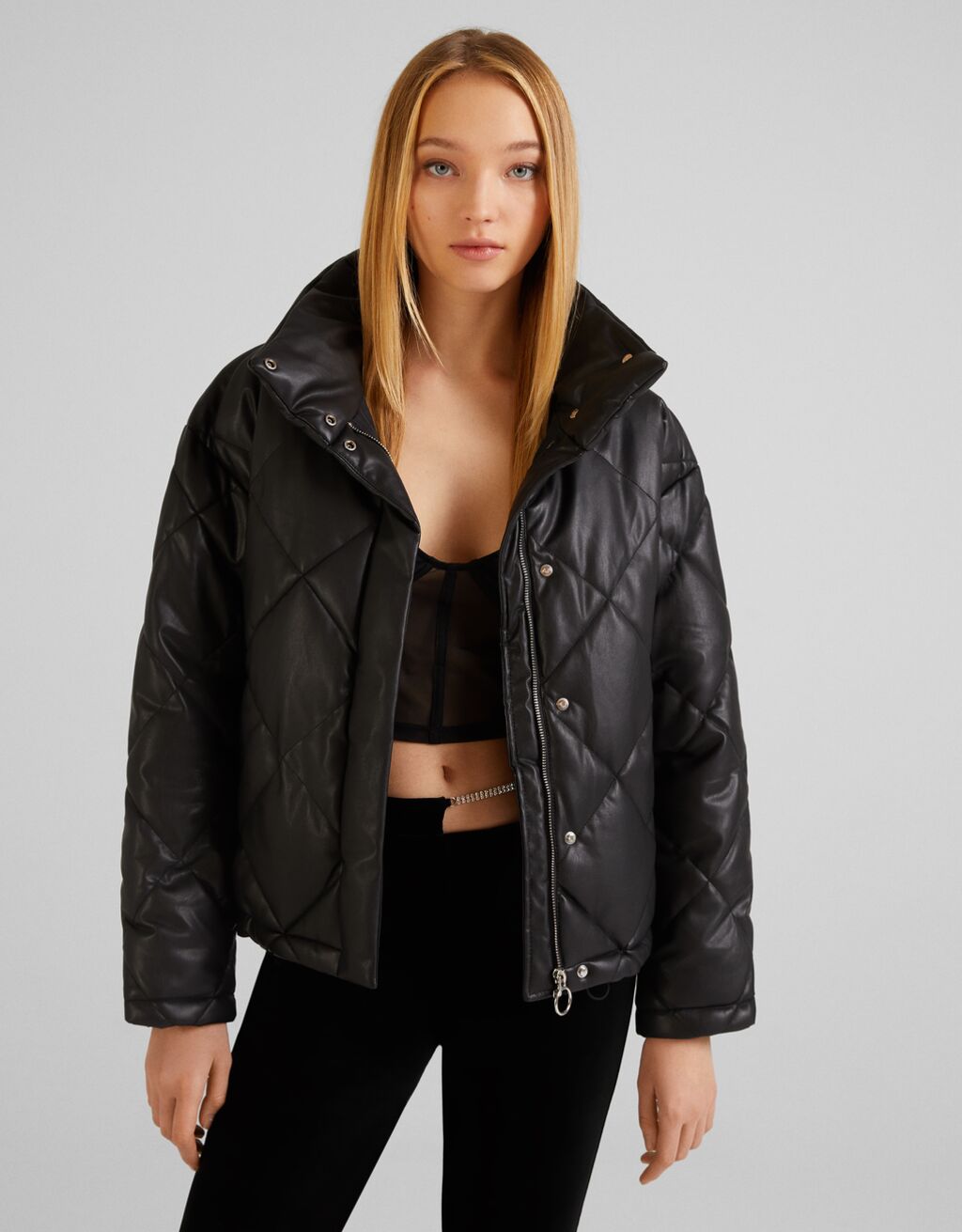 cazadora acolchada piel bershka