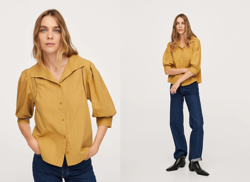 BLUSA ALGODÓN MANGA ABULLONADA DE MANGO