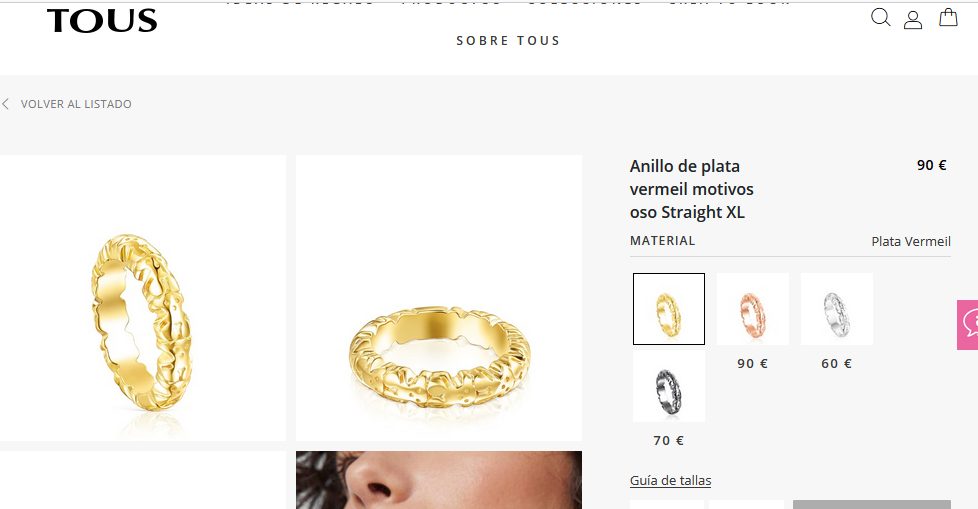 Anillo de plata vermeil motivos- Tous