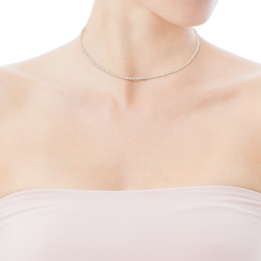 Collar de plata vermeil rosa y perlas con motivo oso Camille