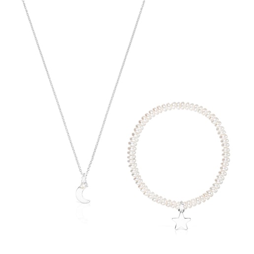 Pack pulsera - collar de plata y perlas Nocturne Tous