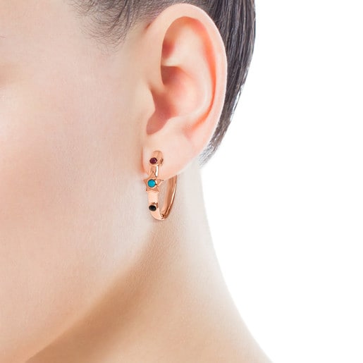  Pendientes aro de plata vermeil rosa con gemas Super Power 