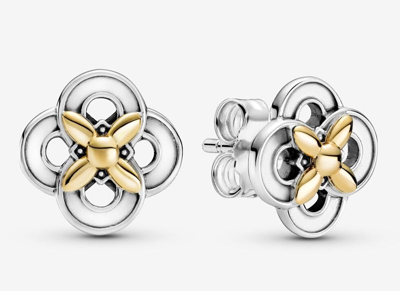 PENDIENTES DE BOTÓN FLORES EN DOS TONOS