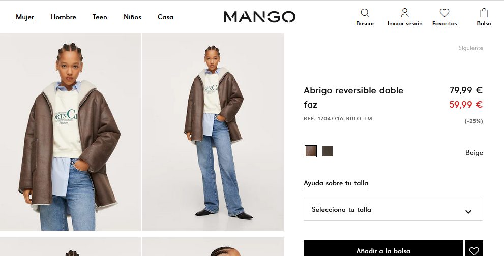 Abrigo reversible doble faz- Mango