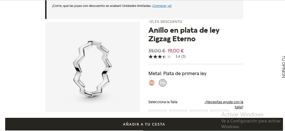 Anillo en plata de ley Zigzag Eterno- Pandora